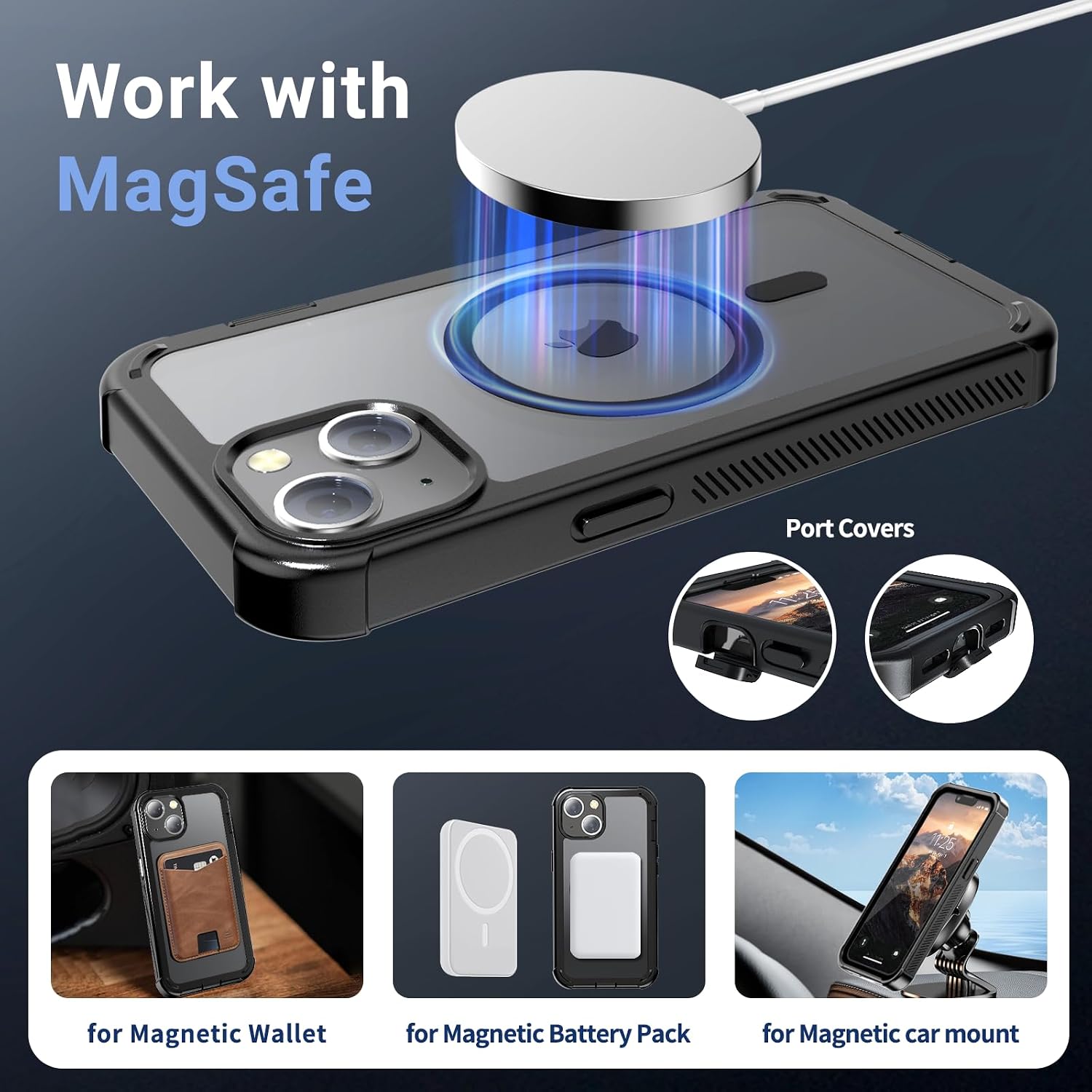 jaroco Magnetic for iPhone 14 Case Heavy Duty Protection Black
